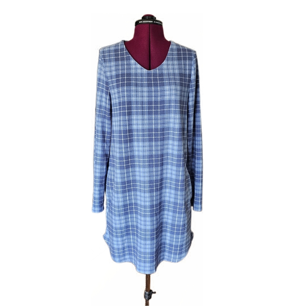 Jaclyn Intimates Blue Plaid Women's Pajama Dress Nightgown Medium